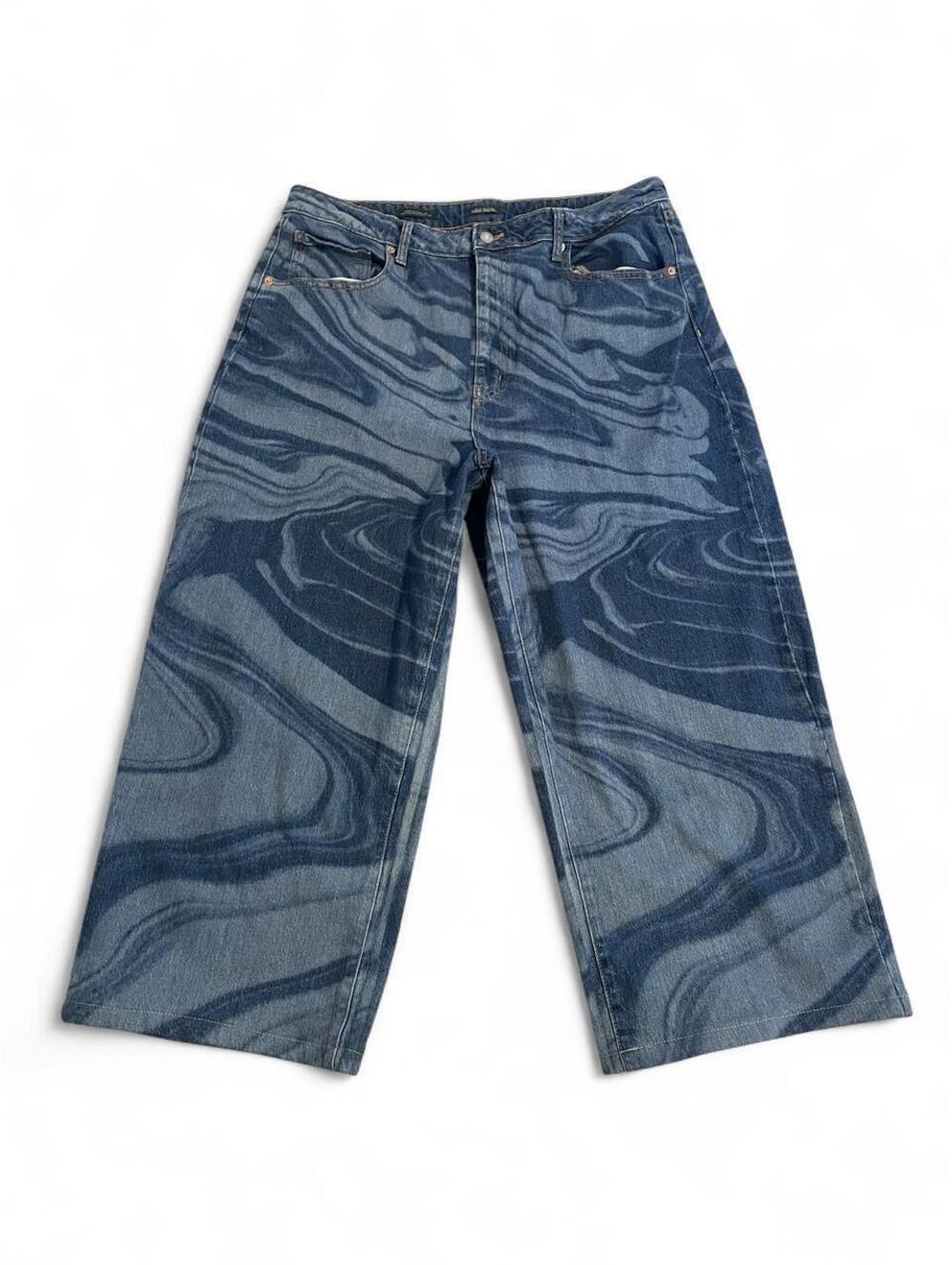 Wild Fable blue baggy wide leg denim jeans with marbled swirl, size 18/34R